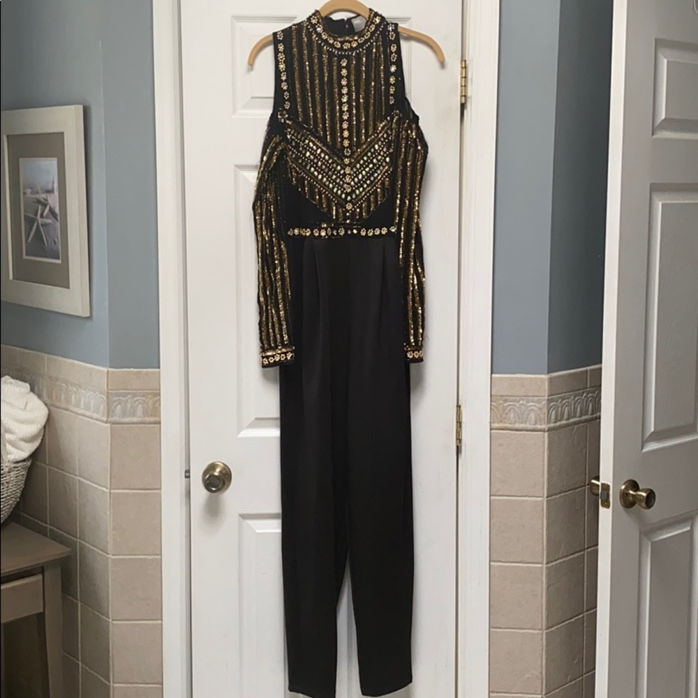 ASOS Gold Sequin Cold Shoulder Jumpsuit